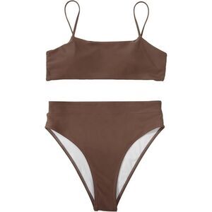 Women High Wasited Bikini Shoulder Strap 2Piece High Cut String Swimsuit- Medium